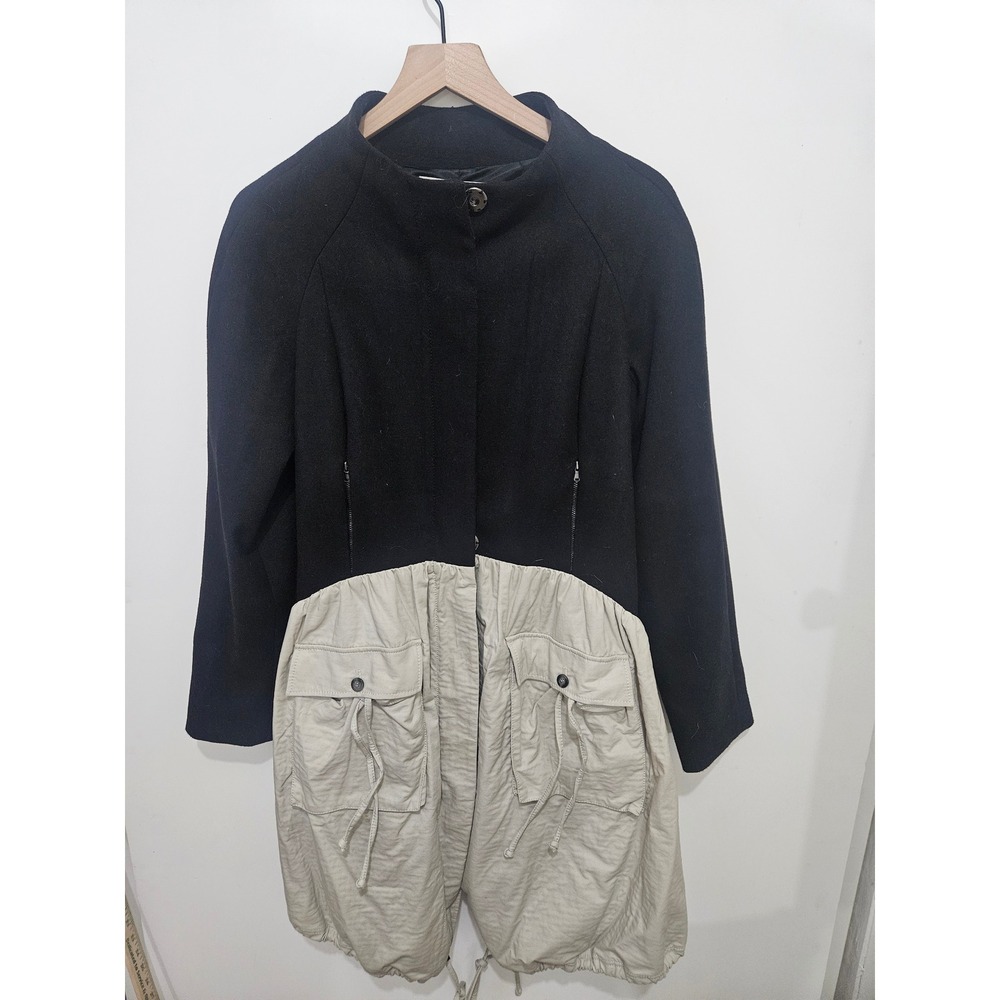 Rachel Rachel Roy Black Tan Mixed Media Utility‎ Coat Mock Neck Sz 6